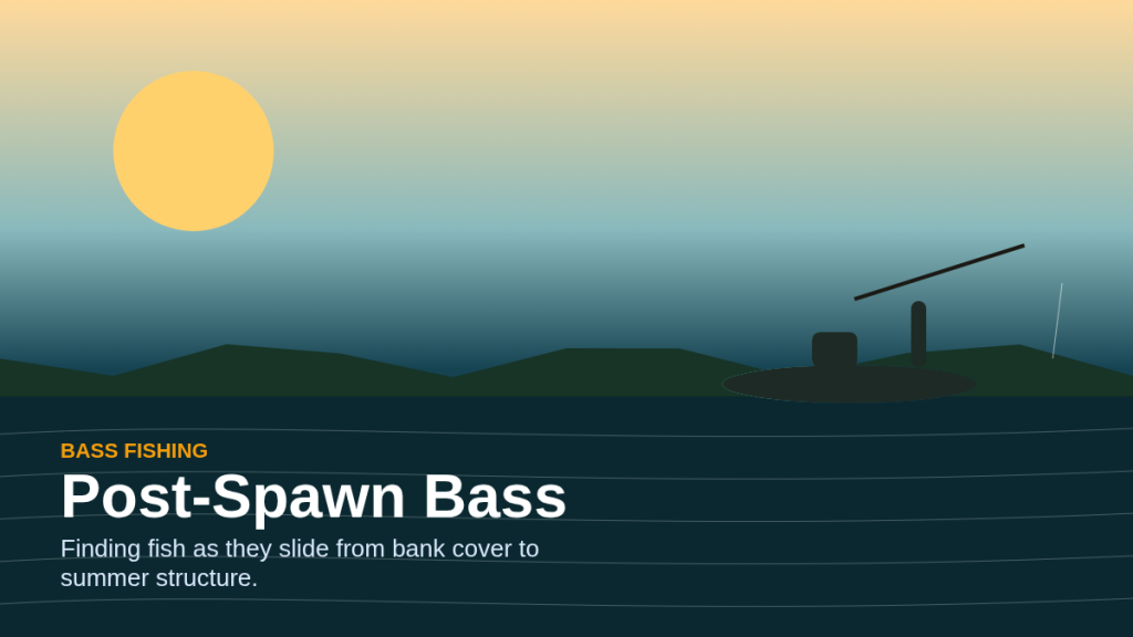 Post-spawn bass fishing scene