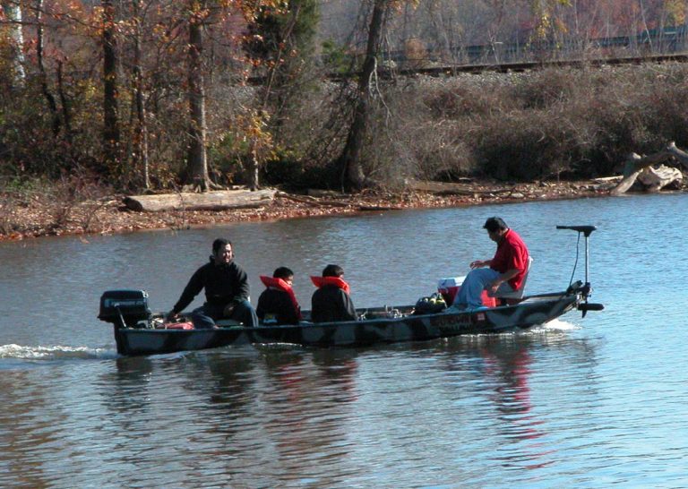 Bass boat on the water for boat electronics and fish finder setup