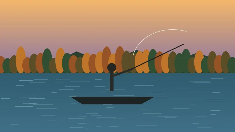 Angler casting on a reservoir in natural early fall light