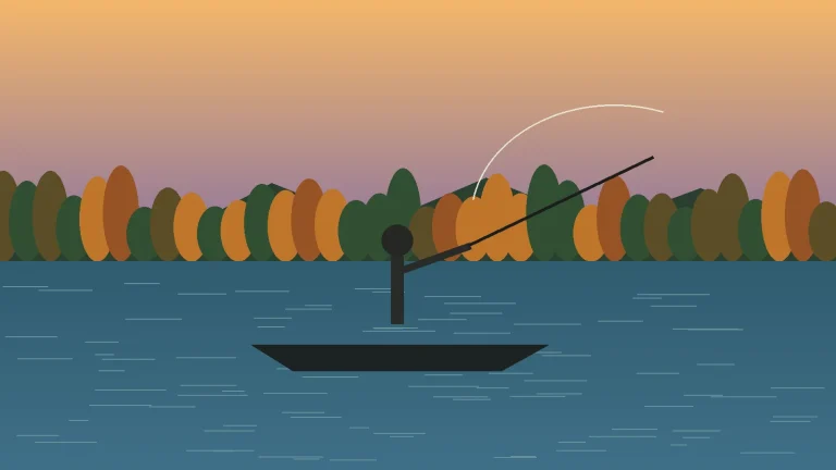 Angler casting across a reservoir during the early fall transition